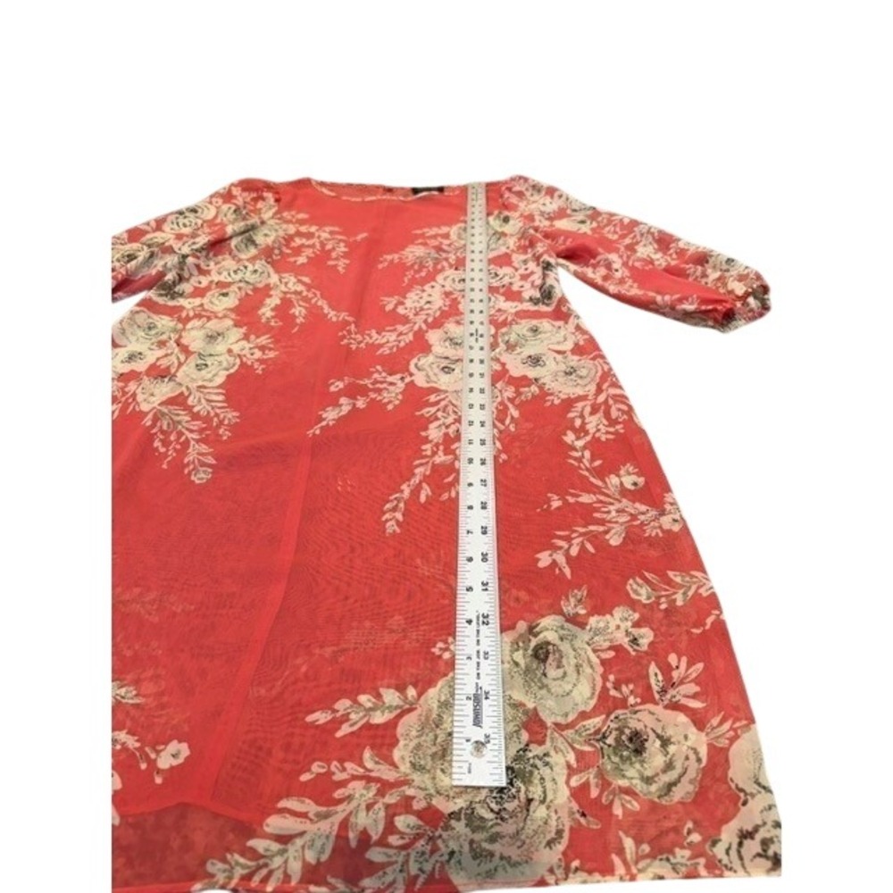 Adrianna Papell Coral Pink Floral Chiffon Sheer Shift Dress Womens Size 12 EUC - Picture 4 of 7